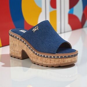 Karl Lagerfeld Blue Denim Platform Sandals